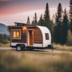 A photo of a tiny house trailer hitched to a vehicle