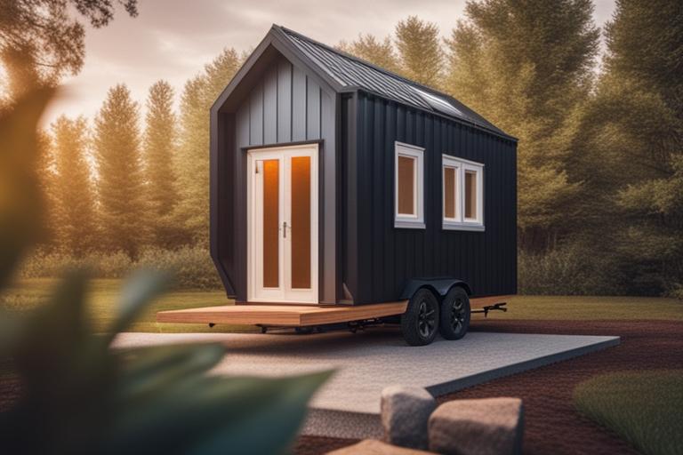 An image of a completed tiny house on a piece of land with surrounding nature.