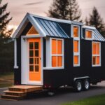 An image of a completed tiny house with an exterior view showcasing its unique design and features.