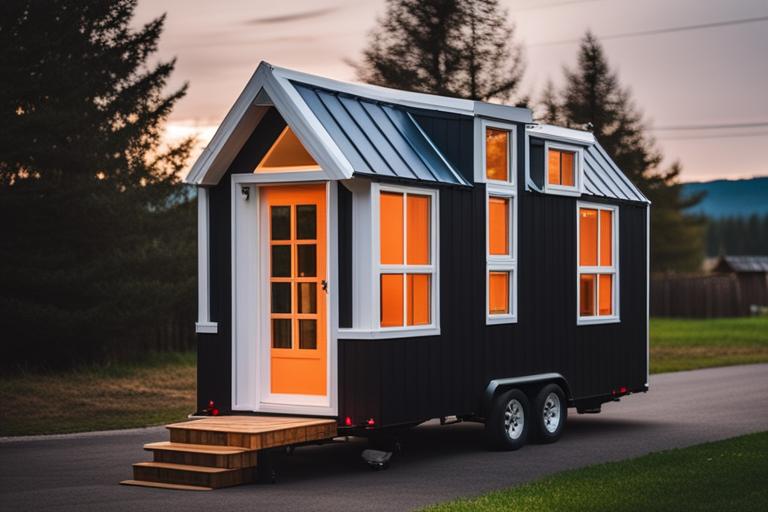 An image of a completed tiny house with an exterior view showcasing its unique design and features.