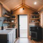 Use of natural light and color to create a sense of space in a tiny house.