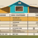 An image of a well-designed tiny house with a cost breakdown chart overlaid