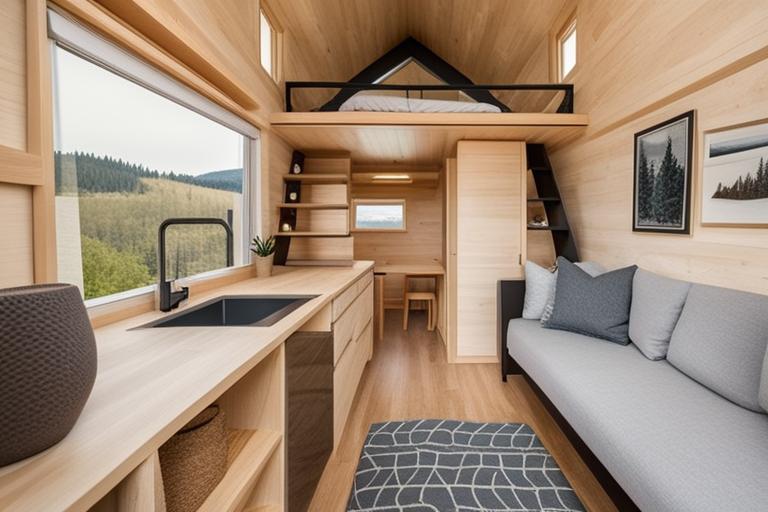 The featured image should depict a tastefully designed and well-organized two-bedroom tiny house int