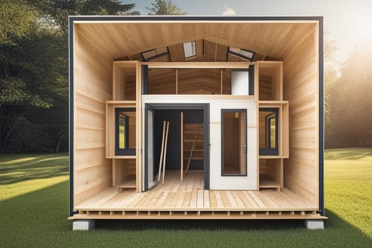 The featured image should contain a high-quality photo of a partially built tiny house shell