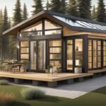 An image of a modern tiny house community showcasing the integration of sustainable energy systems