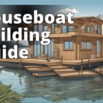 A scenic waterfront with a houseboat under construction