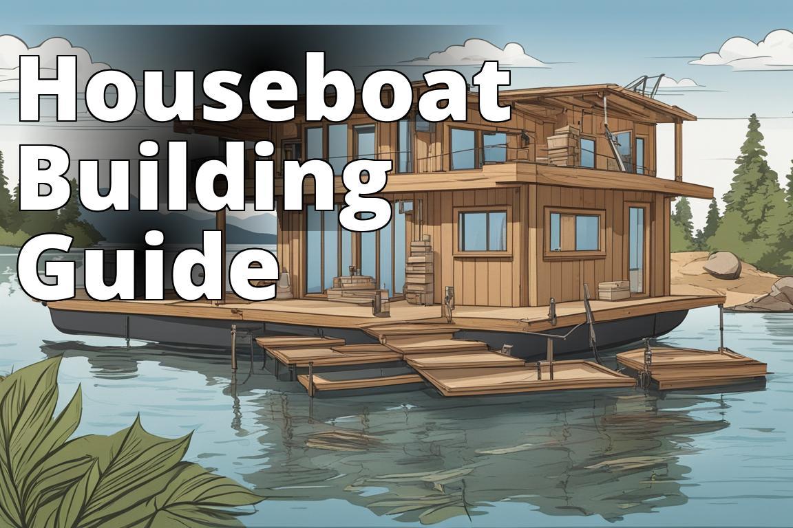 A scenic waterfront with a houseboat under construction