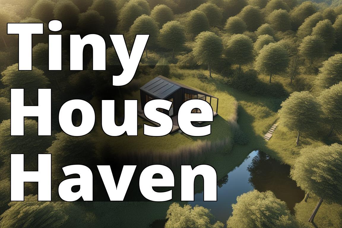 An aerial view of a tiny house nestled on a serene piece of land