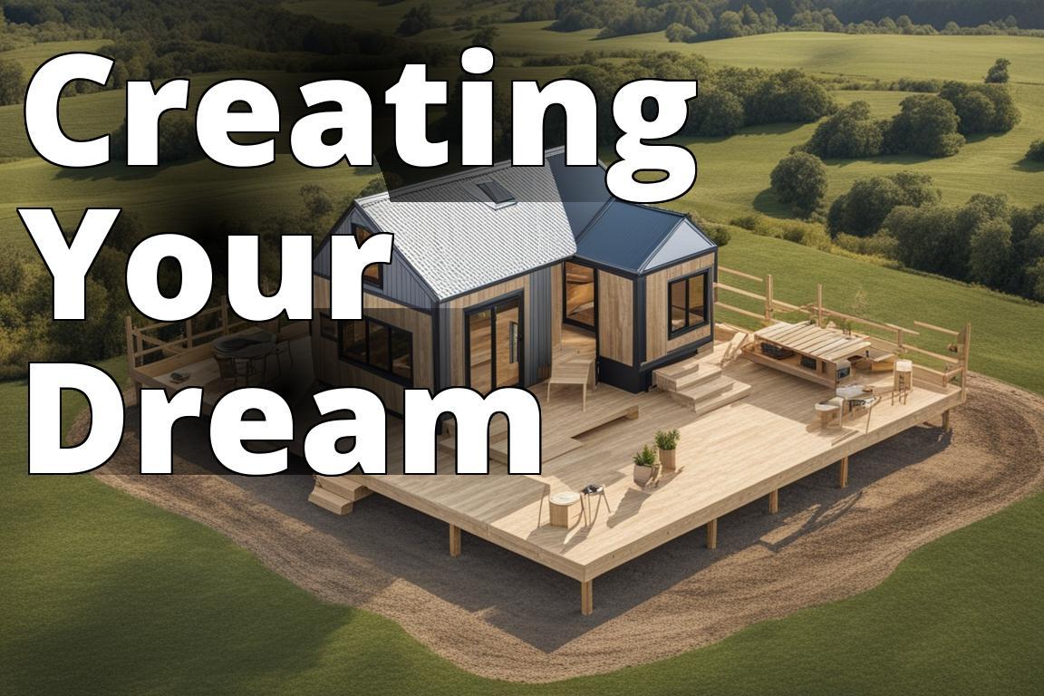 An aerial view of a tiny house being constructed on a piece of land
