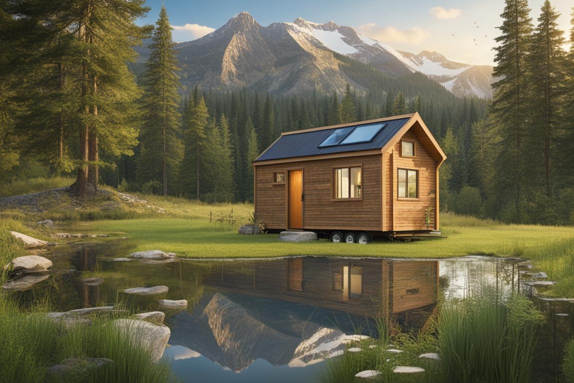 A picturesque image of a tiny house nestled in a serene natural setting