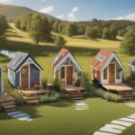 An image of a diverse group of tiny houses nestled in a picturesque setting with a sense of communit