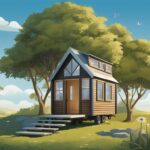 An image showing a serene landscape with a tiny house nestled in nature