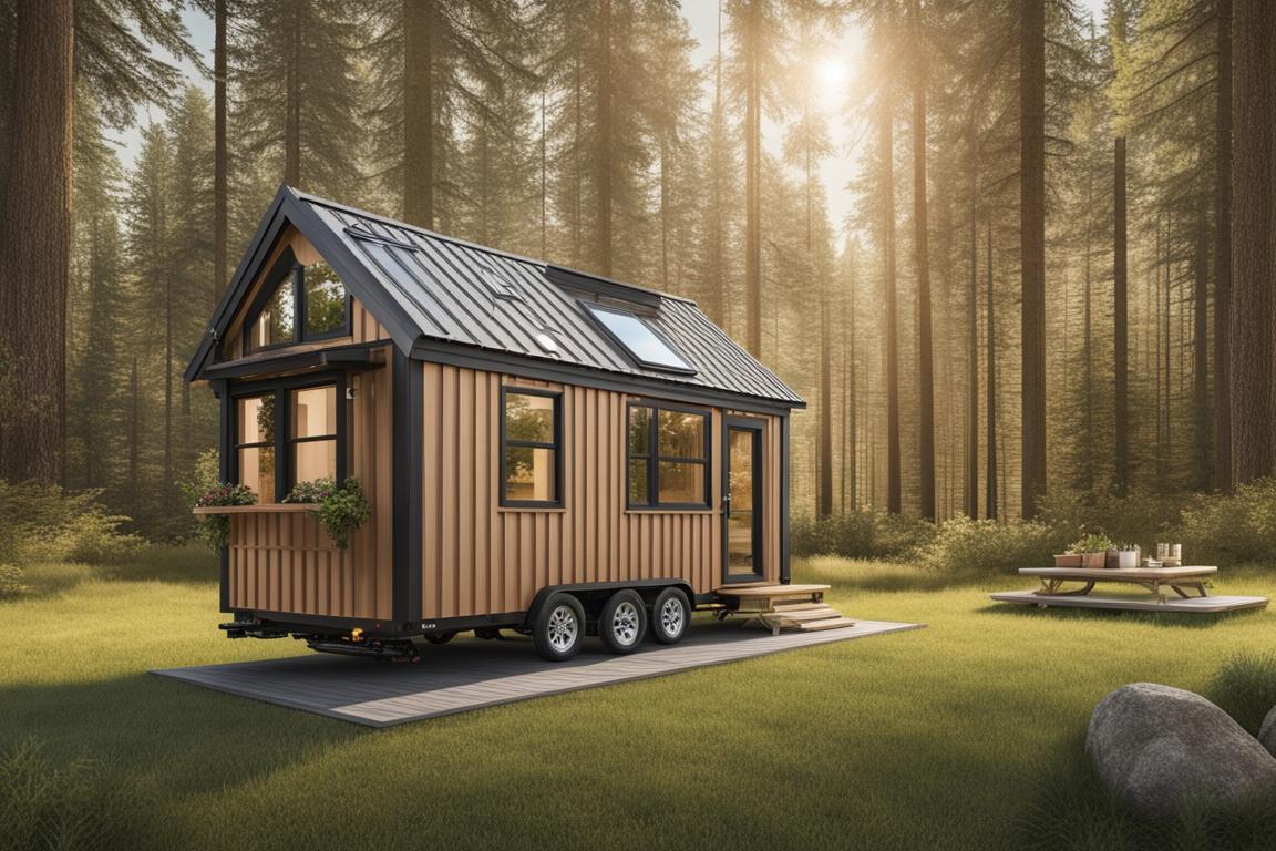 An image of a beautiful tiny house parked on a serene piece of land