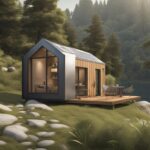 The image should depict a serene landscape with a tiny house nestled among nature