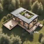 An aerial view of a well-designed tiny house surrounded by nature