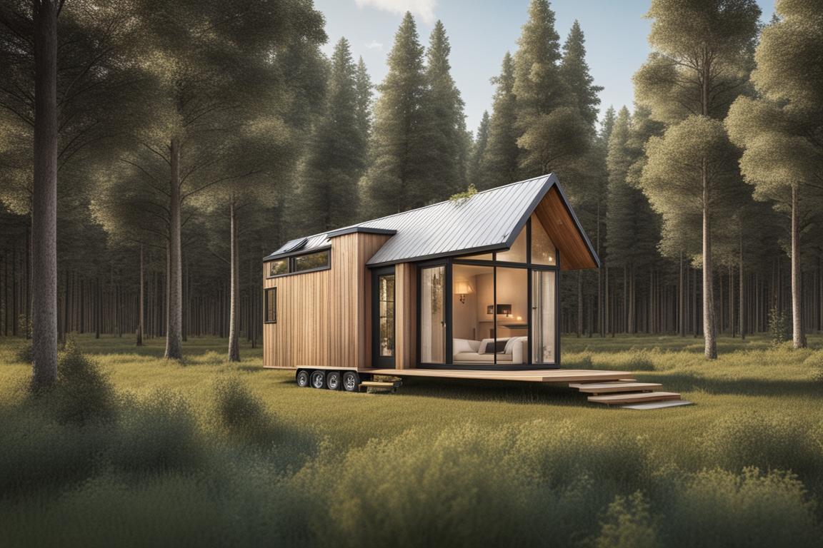 An image of a serene piece of land with a tiny house nestled among trees