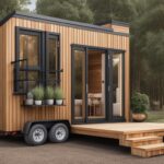 An image of a well-organized and aesthetically pleasing tiny house parked on a piece of land