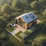 An aerial view of a serene piece of land with a tiny house nestled among nature