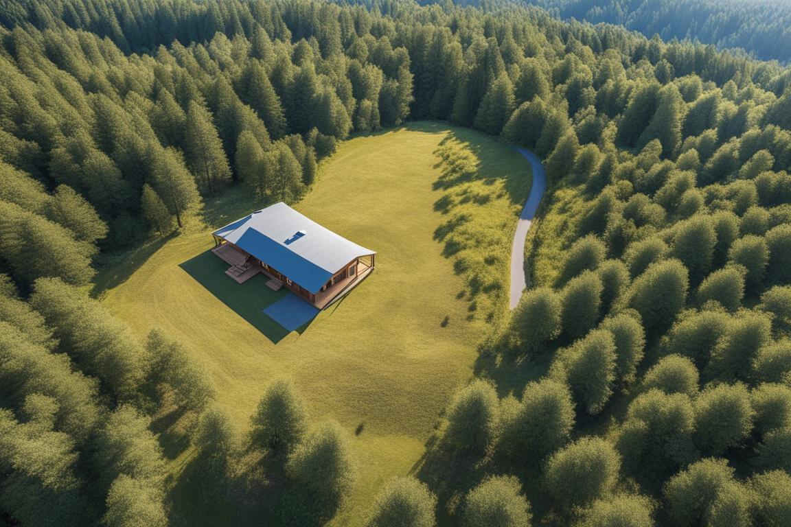 An aerial view of a picturesque piece of land with a clear blue sky