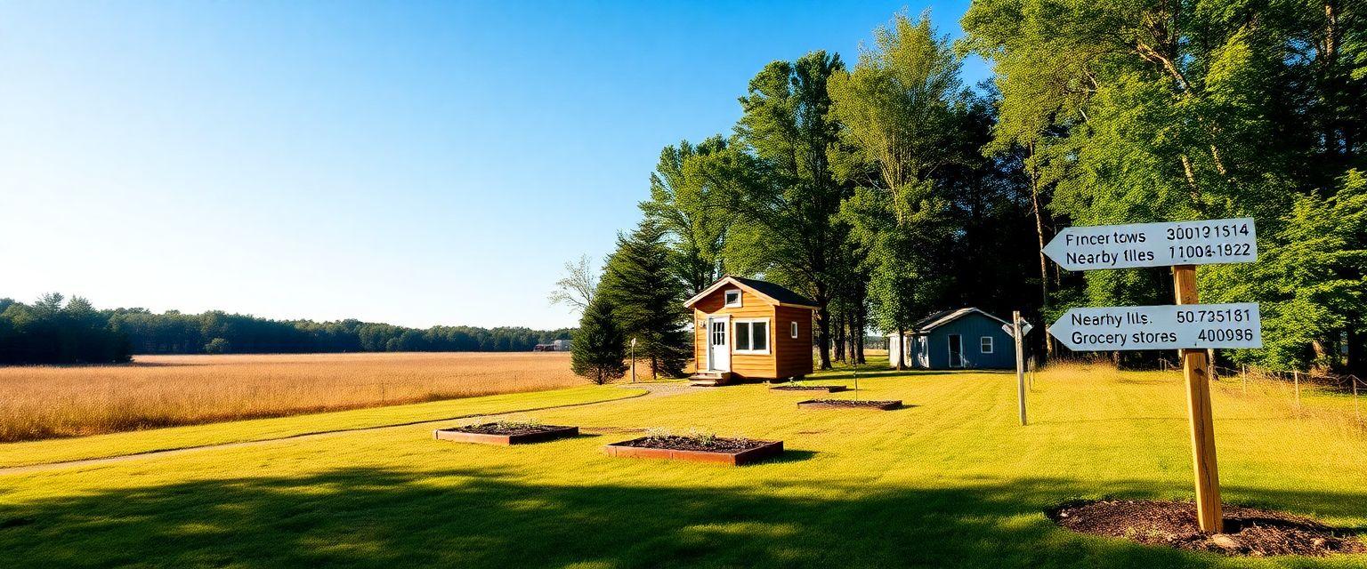 A serene landscape showcasing a tiny house nestled among trees