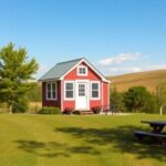 A vibrant and inviting image of a tiny house nestled in a scenic landscape