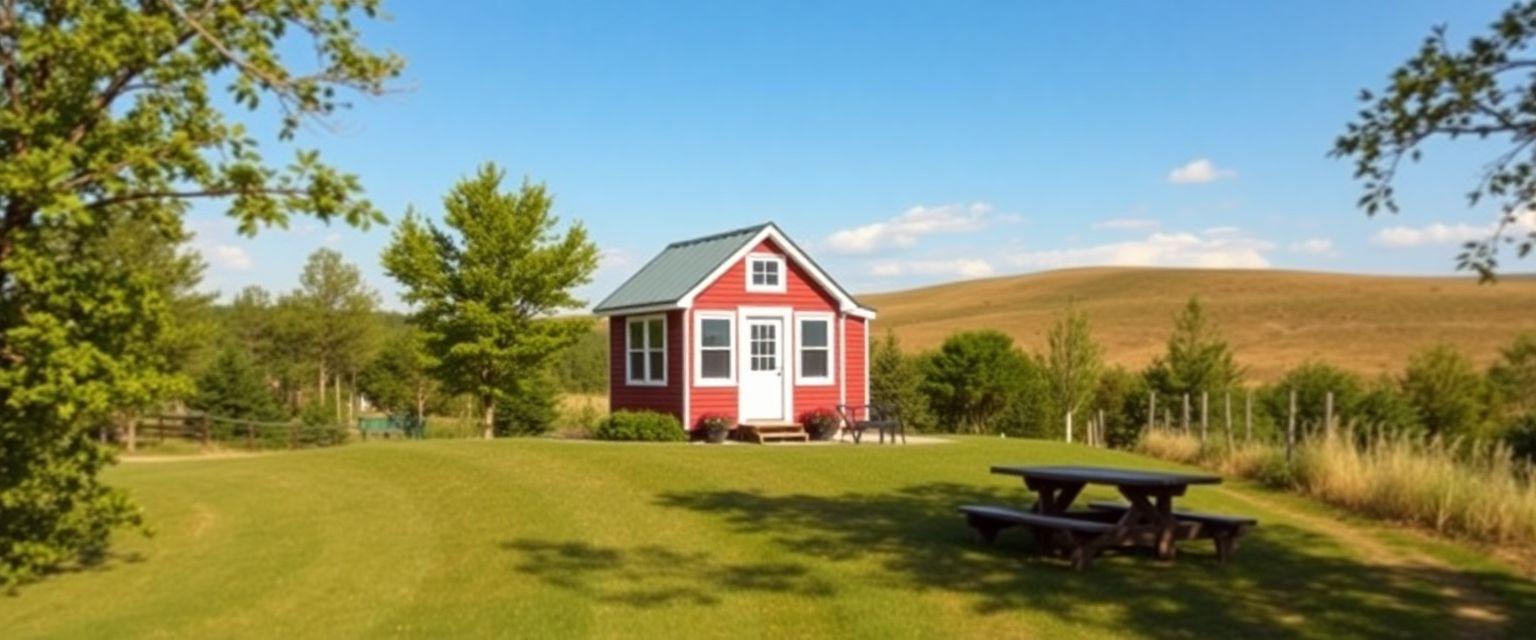 A vibrant and inviting image of a tiny house nestled in a scenic landscape