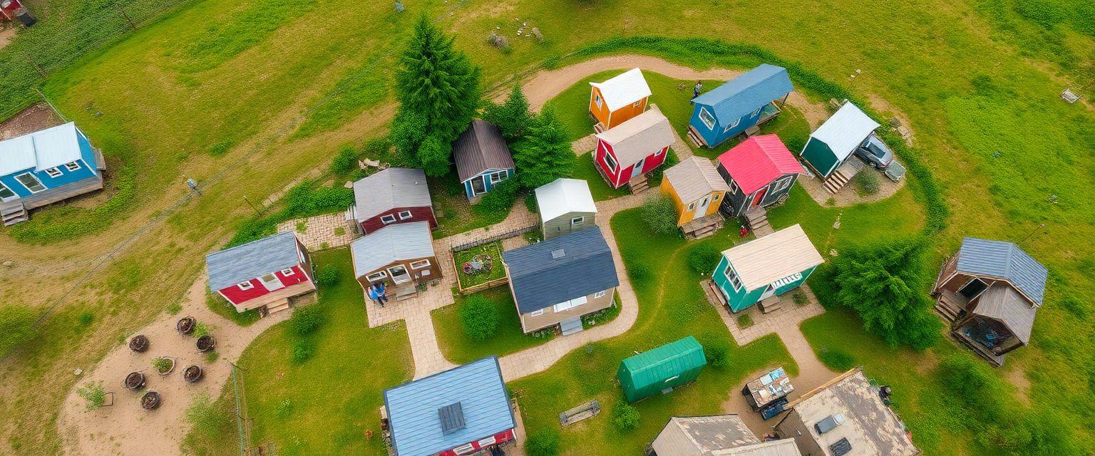 An aerial view of a vibrant tiny house community