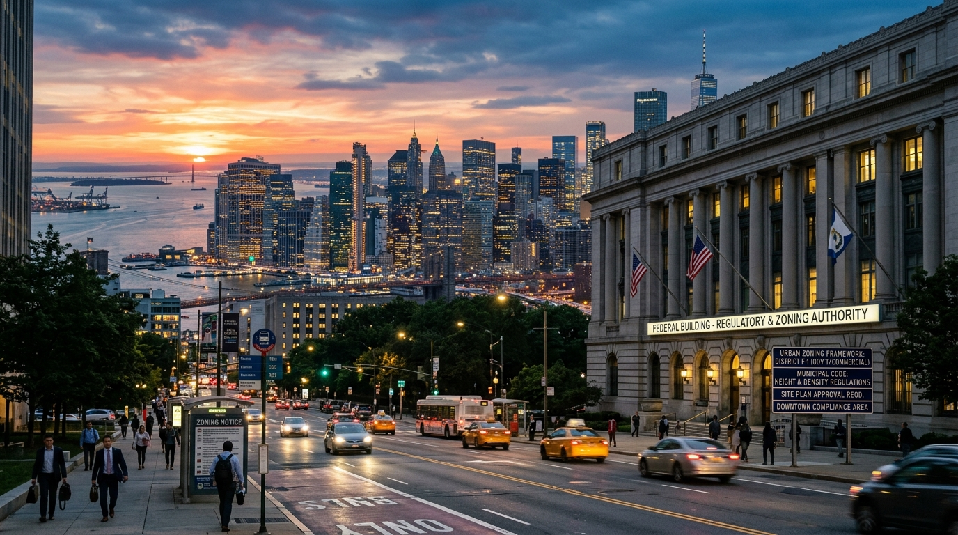 A bustling city skyline at sunset, with a federal government building standing tall in the background. In the foreground, a local city council meeting is taking place, with officials discussing zoning regulations for tiny houses. The lighting is warm and inviting, casting a glow over the collaborative scene. The camera angle is slightly elevated, giving a sense of the interconnectedness between federal and local perspectives on this urban planning issue. The mood is one of productive dialogue and compromise, as the officials work together to find solutions that balance the needs of the community and the individual homeowner.
