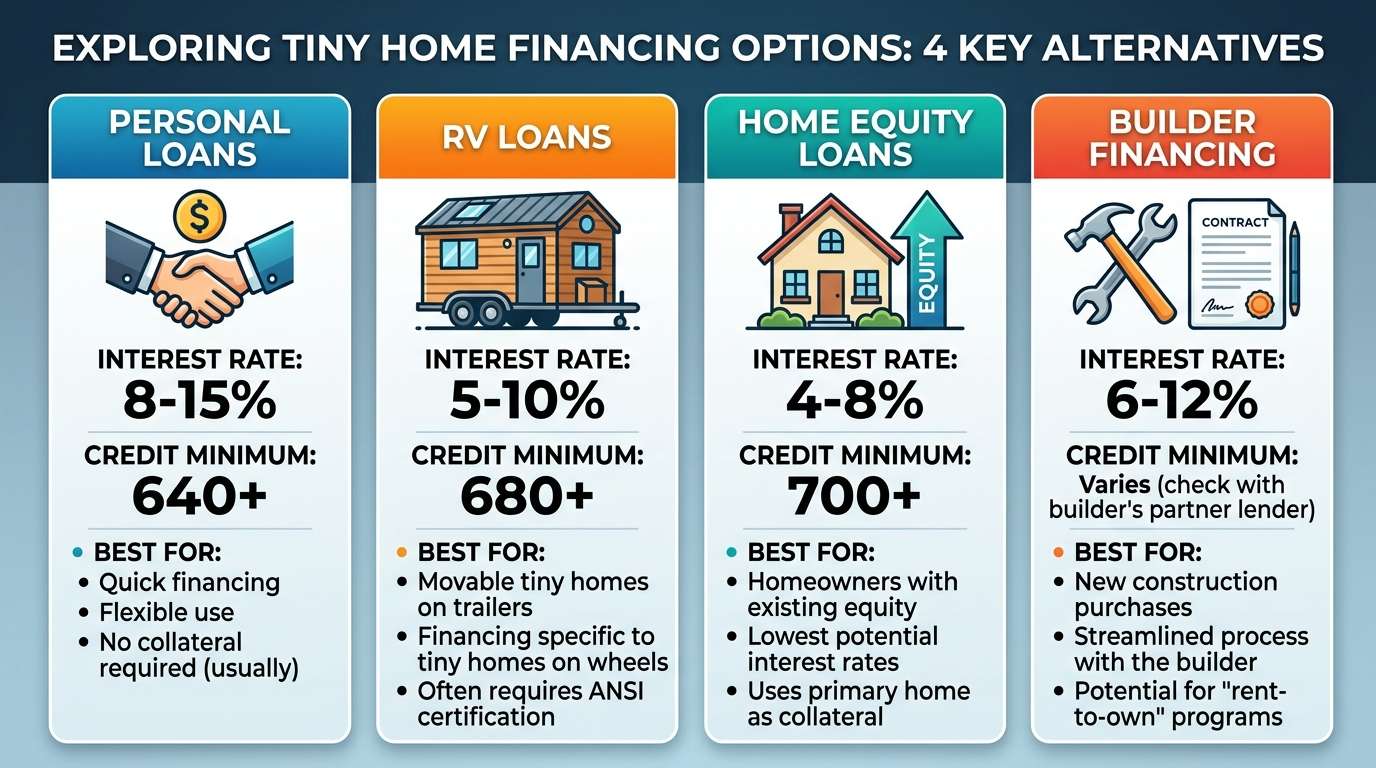 Infographic showing alternative financing options for tiny house land.