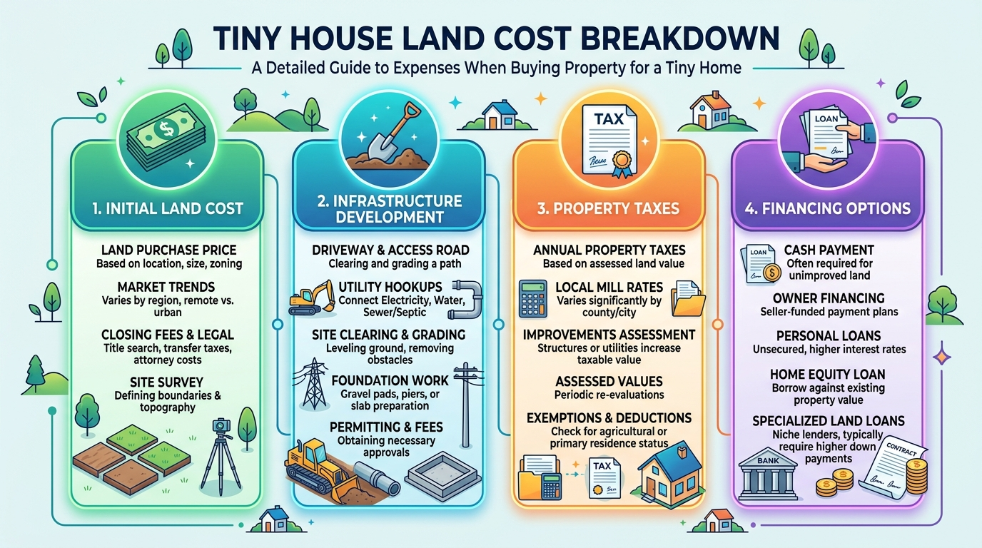 Infographic of costs for buying land for a tiny house.