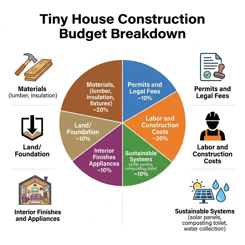 Infographic detailing budgeting breakdown for building a tiny house.