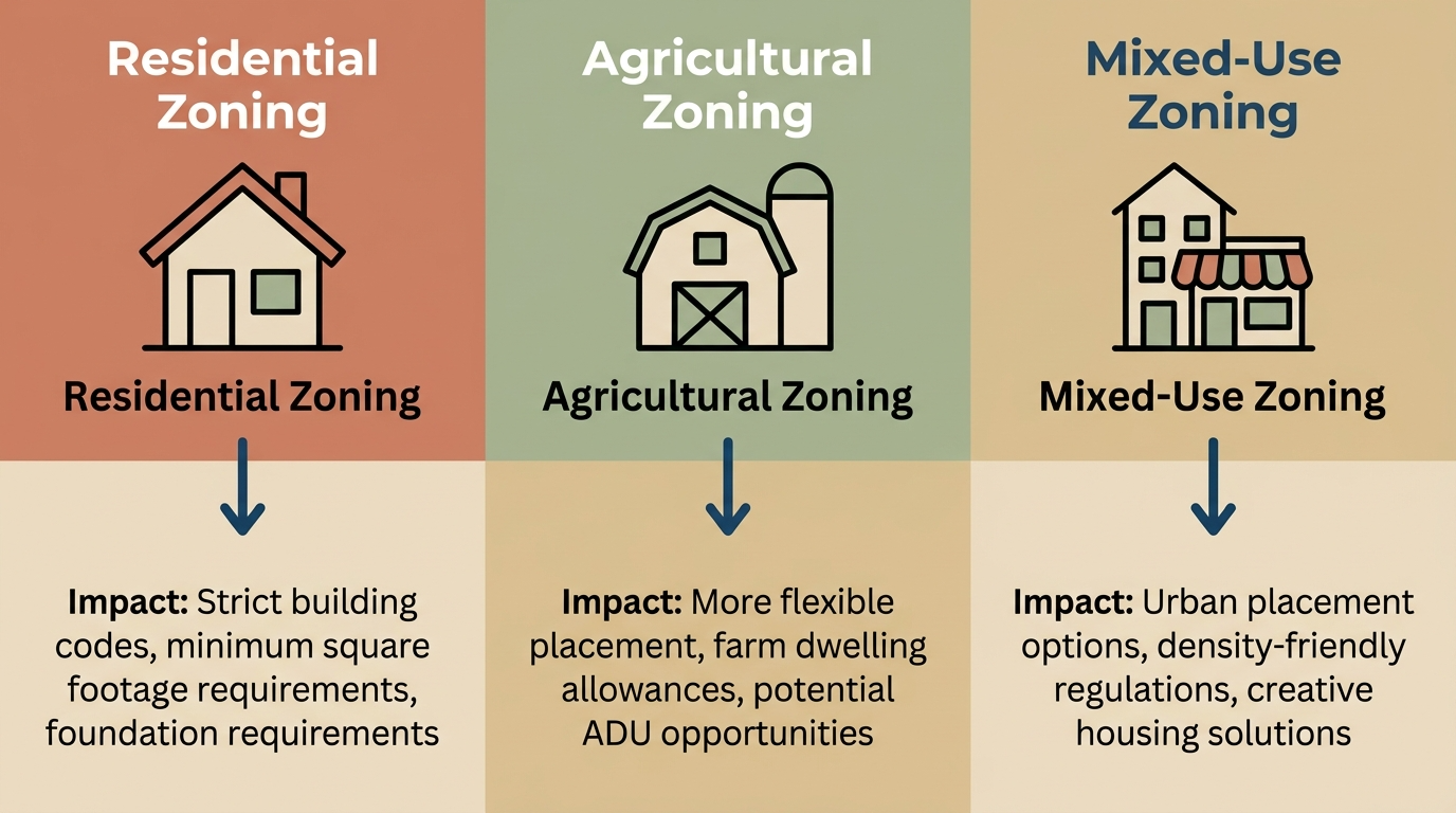 Infographic explaining zoning classifications for tiny house land.