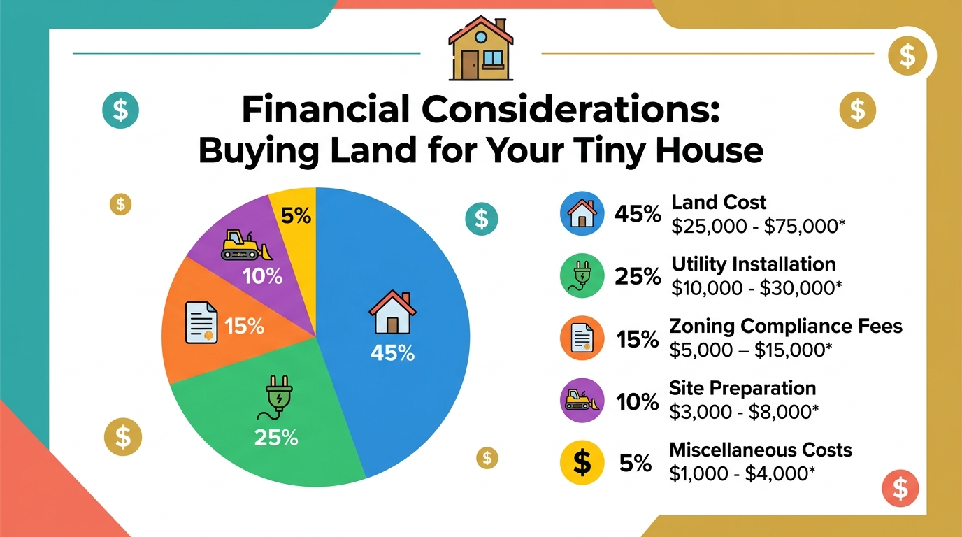 Infographic illustrating financial considerations for tiny house land purchase.
