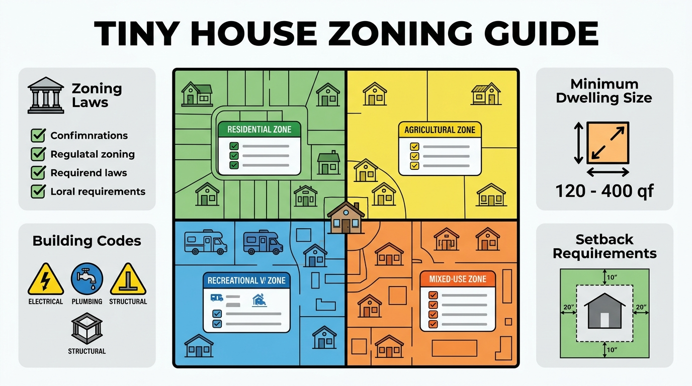 Infographic illustrating zoning laws and regulations for tiny houses.