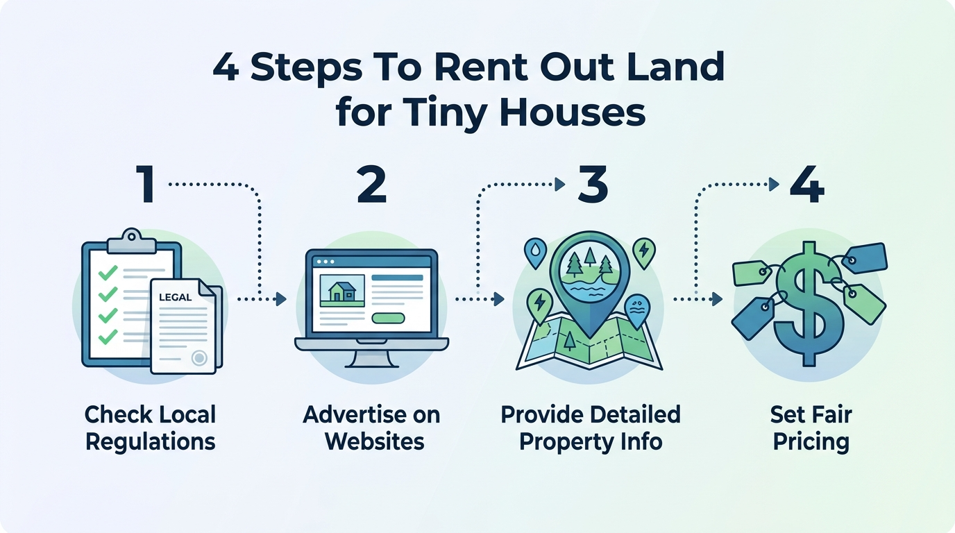 Infographic of steps to rent land for tiny house living.