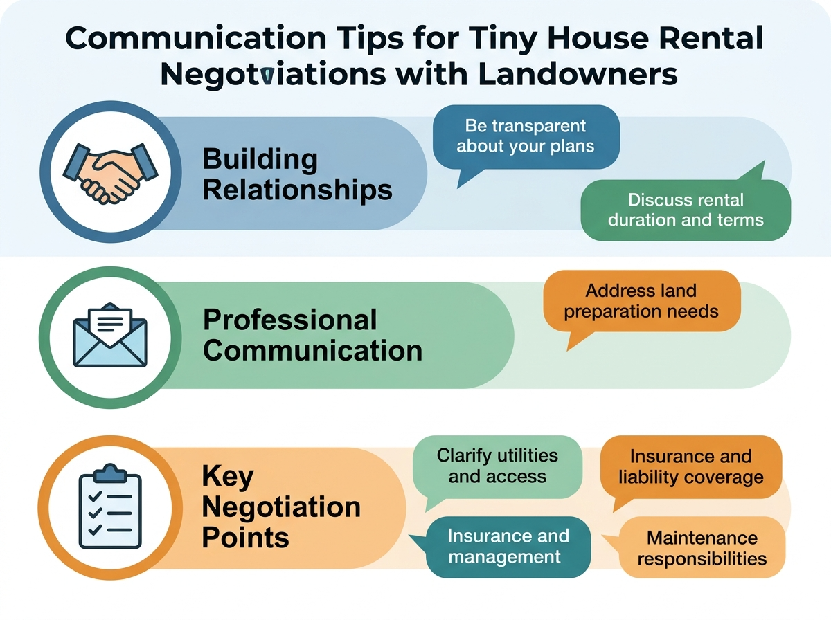 Infographic on communicating with landowners for tiny house rentals.