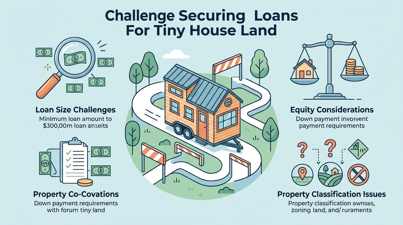 Infographic showing loan challenges for tiny house land financing.