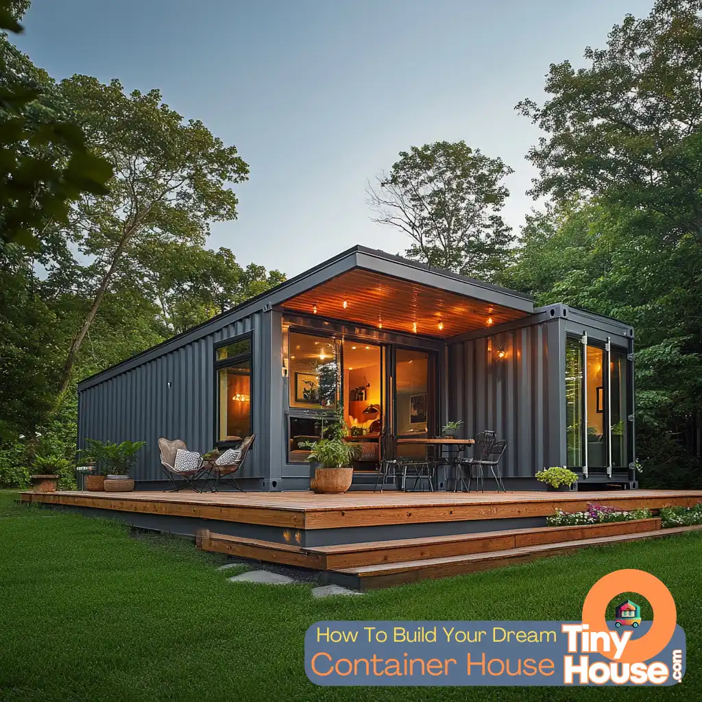 Tiny house under construction with eco-friendly materials and solar panels.
