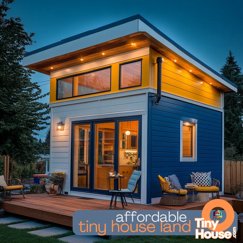 Tiny house on land with legal document and zoning map overlay, representing land acquisition for tiny homes.