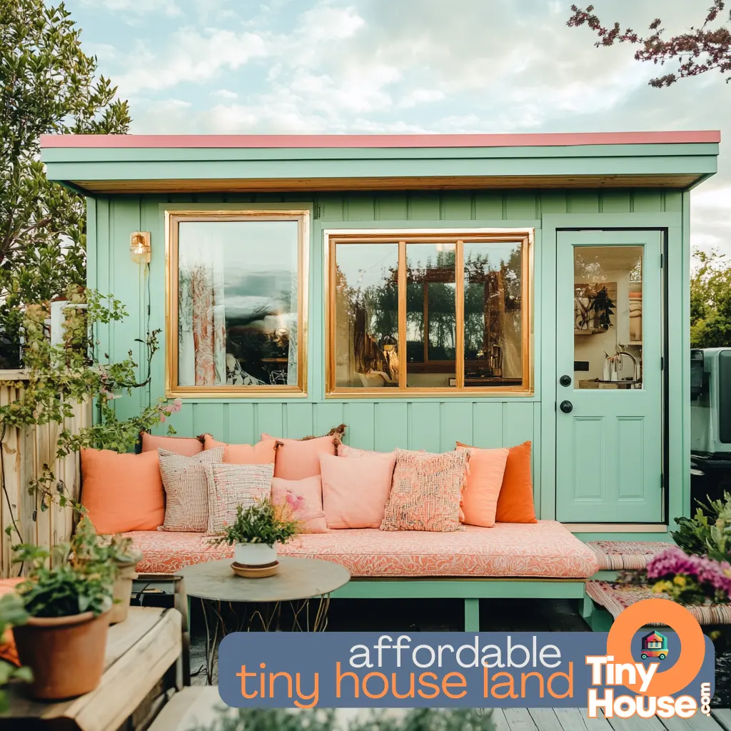 Modern prefab tiny house with solar panels and sustainable features in a lush setting.