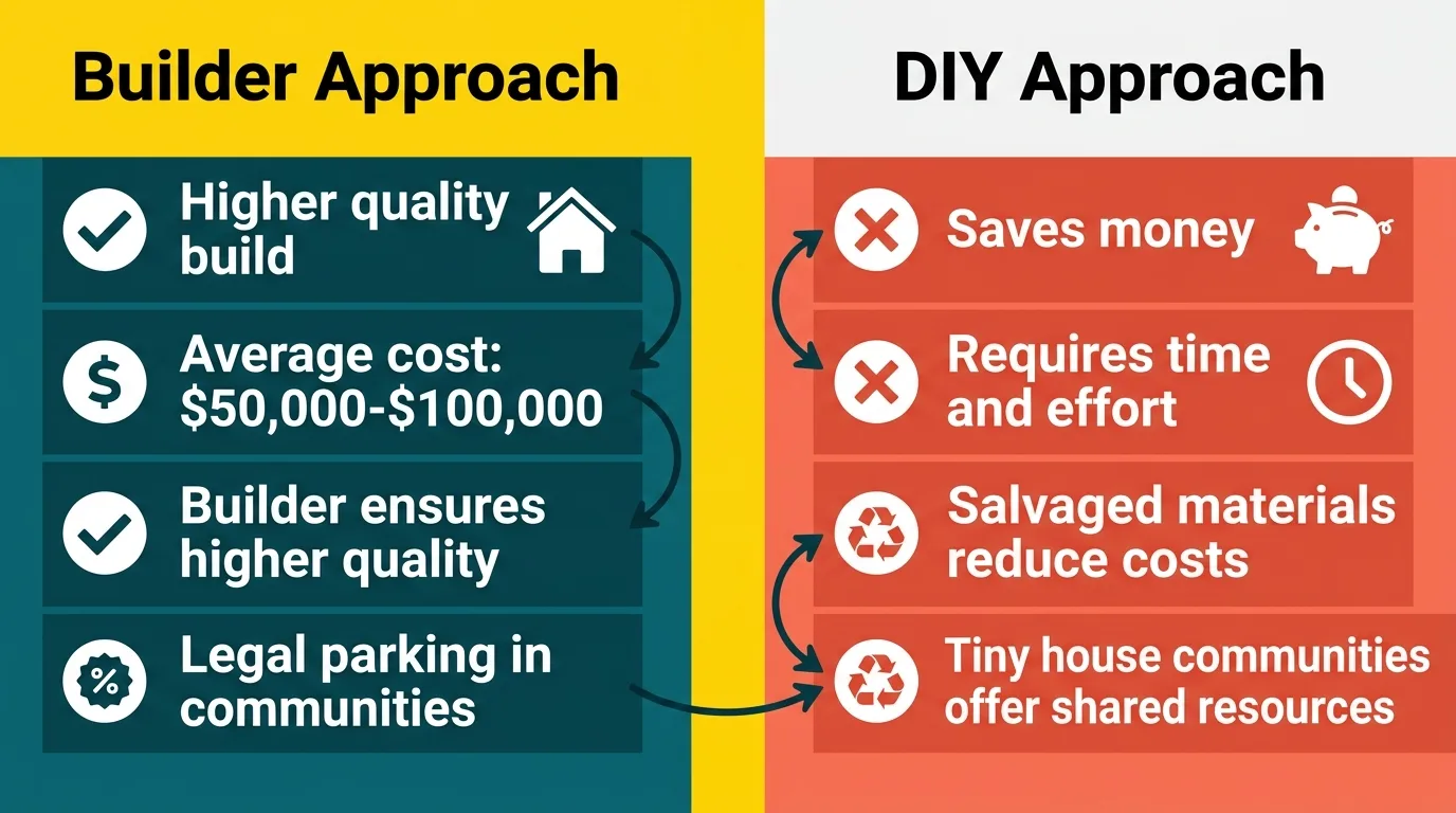 Infographic comparing builder vs DIY for modern tiny houses.