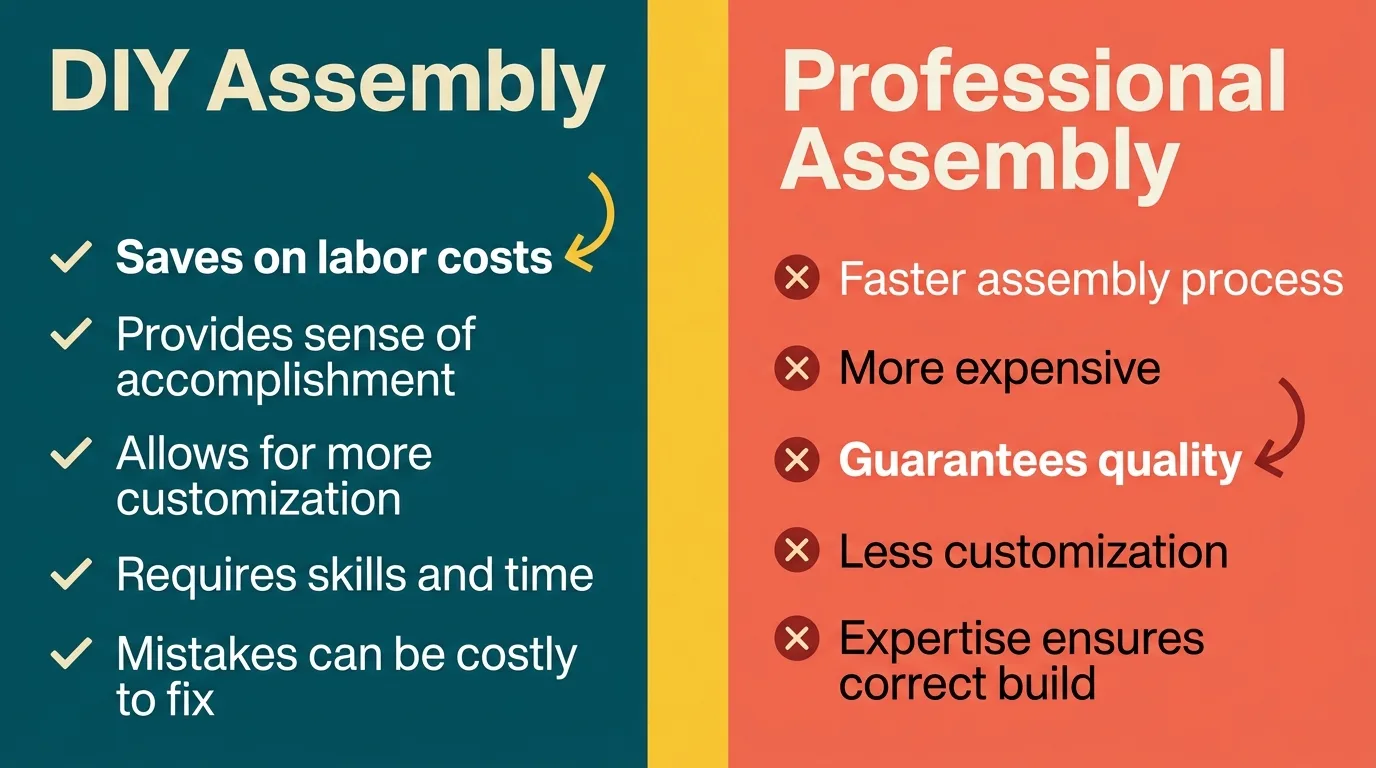 Infographic comparing DIY and professional assembly of tiny house kits.