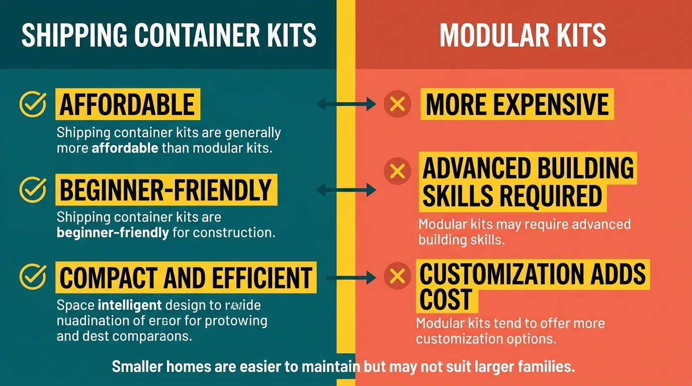 Infographic comparing modular and shipping container tiny house kits.