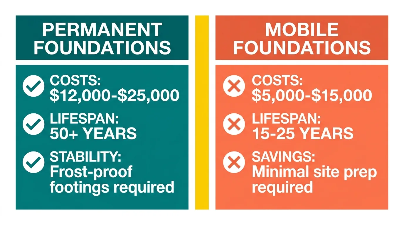 Infographic comparing permanent and mobile tiny house foundations.