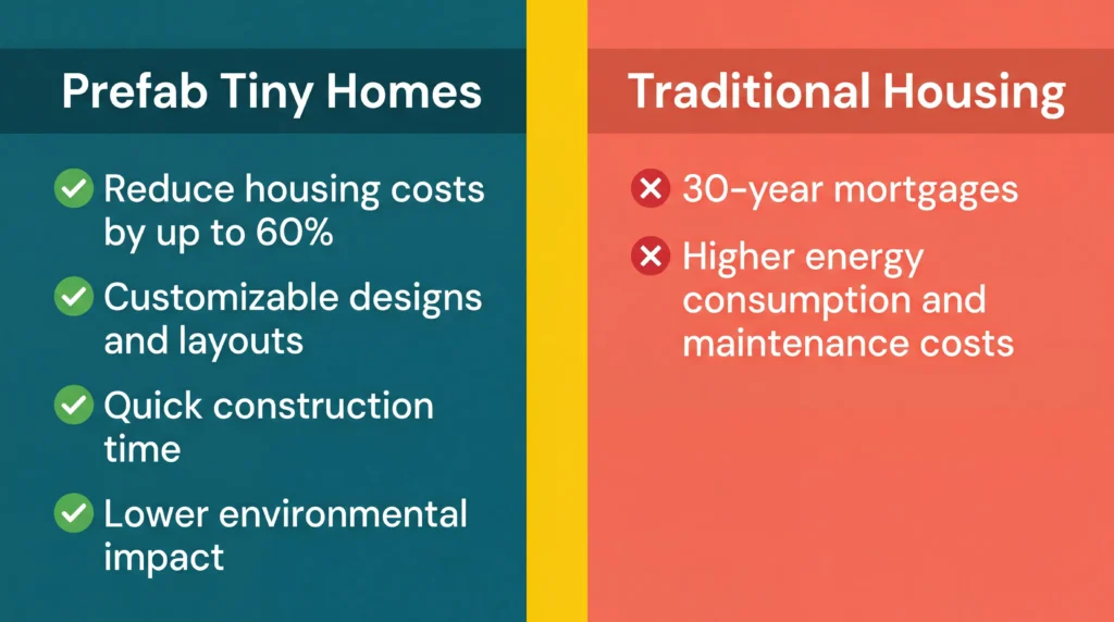 Infographic comparing prefab tiny homes and traditional housing options.
