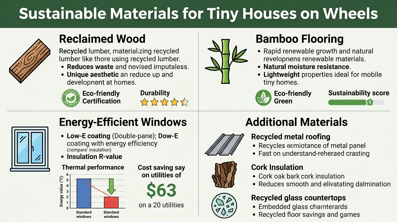 Infographic comparing sustainable materials for tiny house construction.