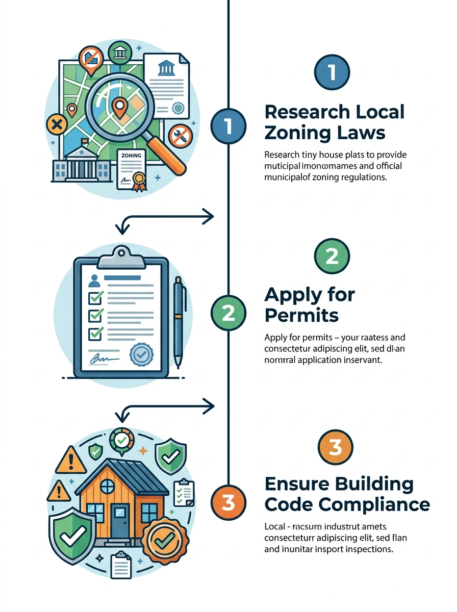 Infographic detailing steps to obtain permits for parking or building a tiny house.