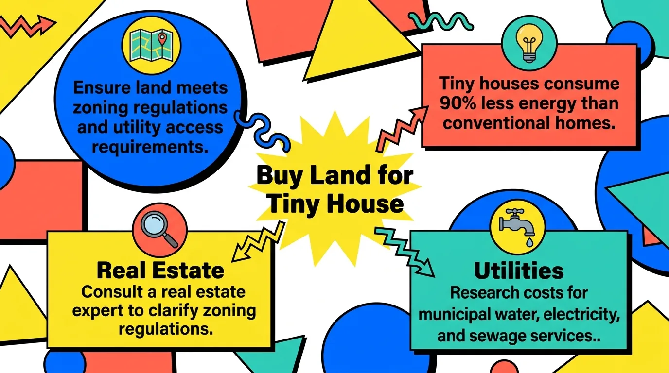 Infographic: Key steps and benefits of buying land for a tiny house.