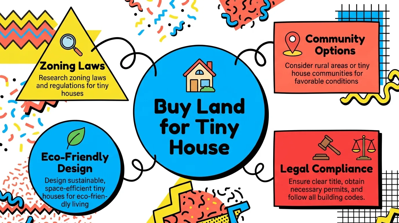 Infographic: Key steps and benefits of buying land for tiny house living.