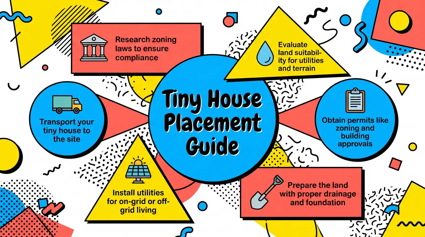 Infographic: Key steps and considerations for placing a tiny house on land.